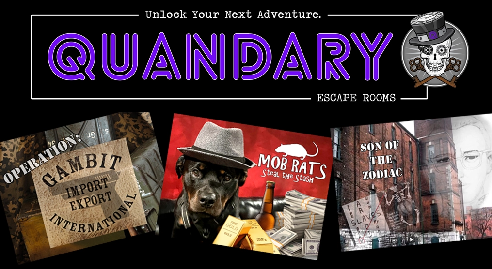 Escape Room Choices for quandary in wallingford connecticut team building package: Operation Gambit, Mob Rats, Son of Zodiac