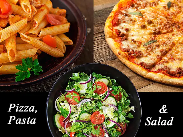 team building food choice of pizza, pasta or salad.